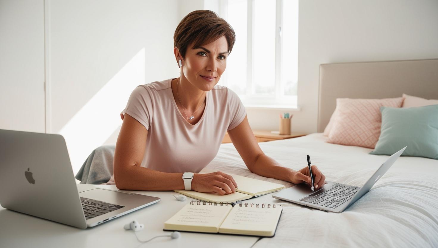 An adult learner engaged in focused study in their bedroom An adult learner engaged in focused study in their bedroom