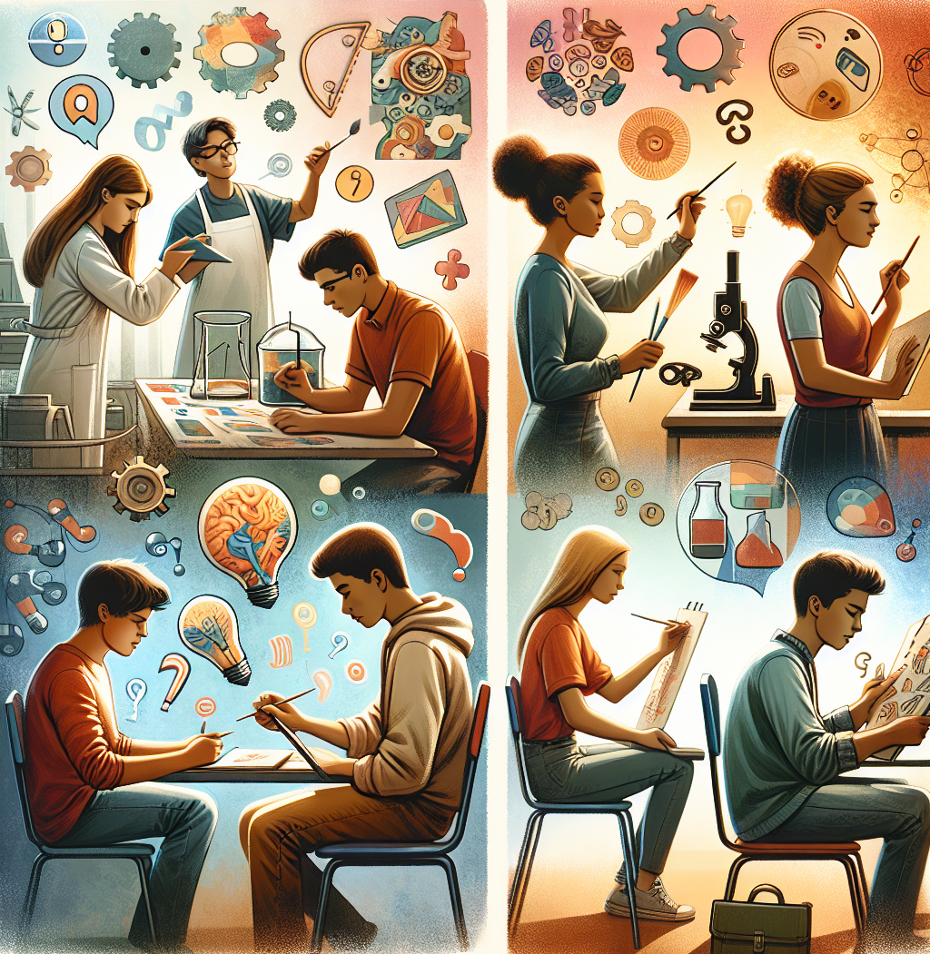 AI generated picture of a high school group each in different learning environments curious and engaged. In the background are subtle icons of thought bubbles, gears, question marks, and lightbulbs—symbolizing observation, self-reflection, and discovery. AI generated picture of a high school group each in different learning environments curious and engaged. In the background are subtle icons of thought bubbles, gears, question marks, and lightbulbs—symbolizing observation, self-reflection, and discovery.