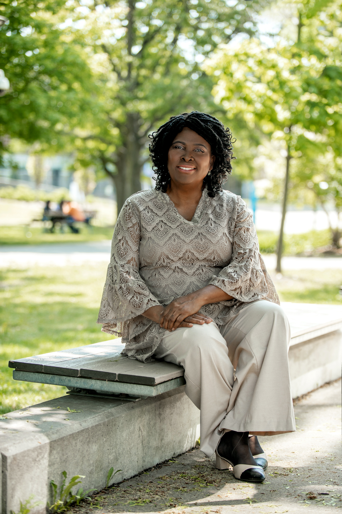 Author on campus grounds