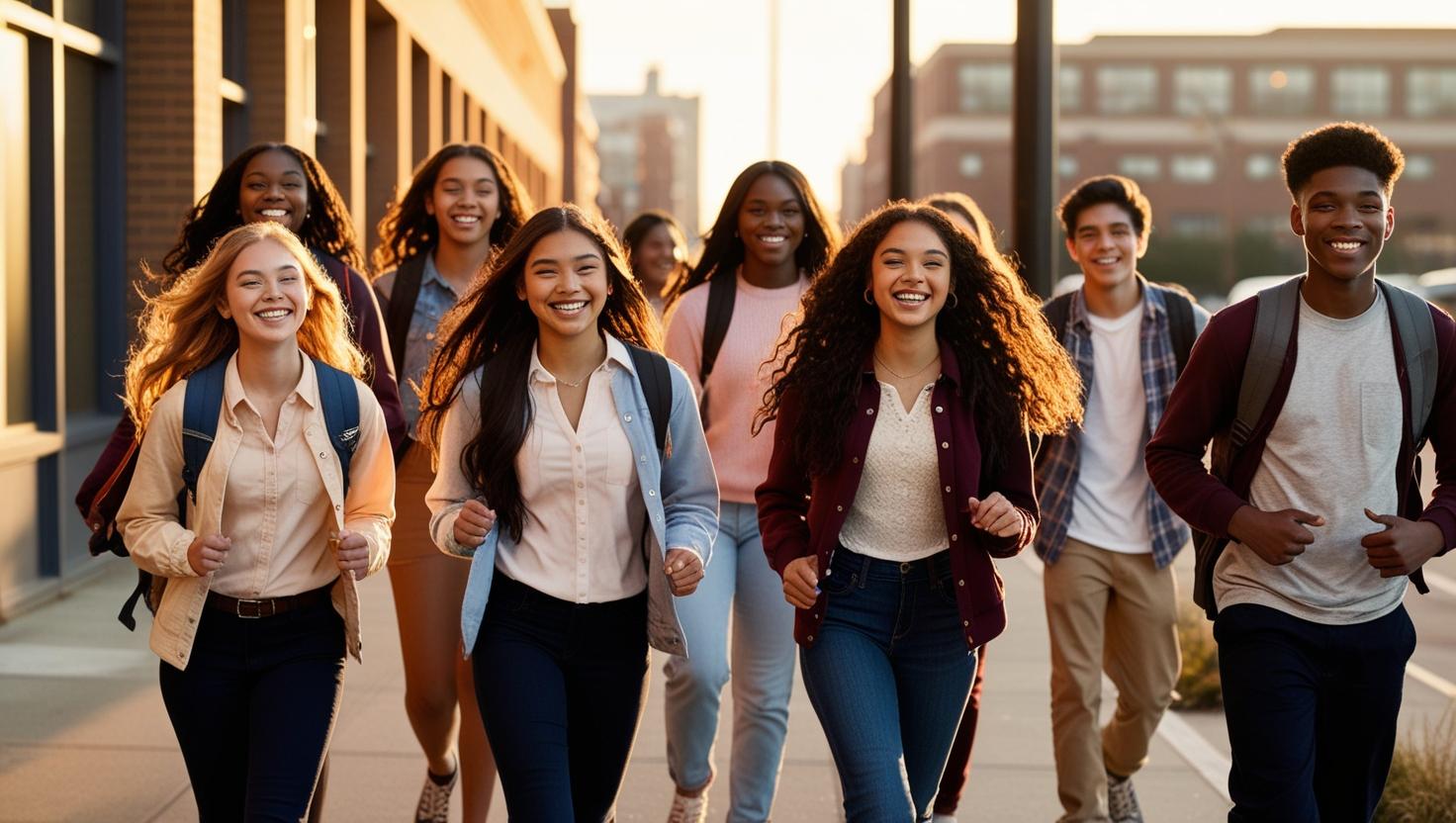 high school students walking outdoors high school students walking outdoors